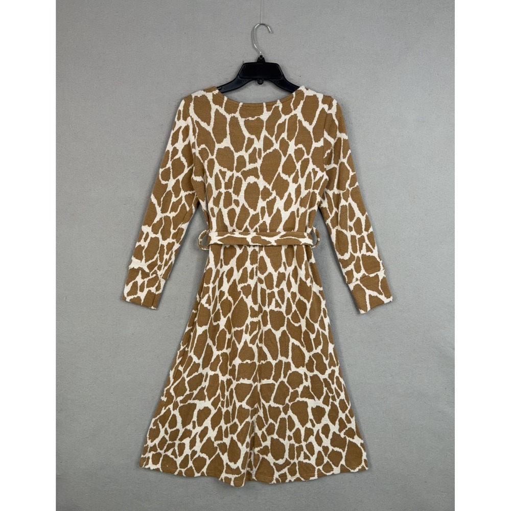 Astrid Sweater Dress Womens Small Brown Animal Print Belted Knit Midi Italy - Picture 5 of 8